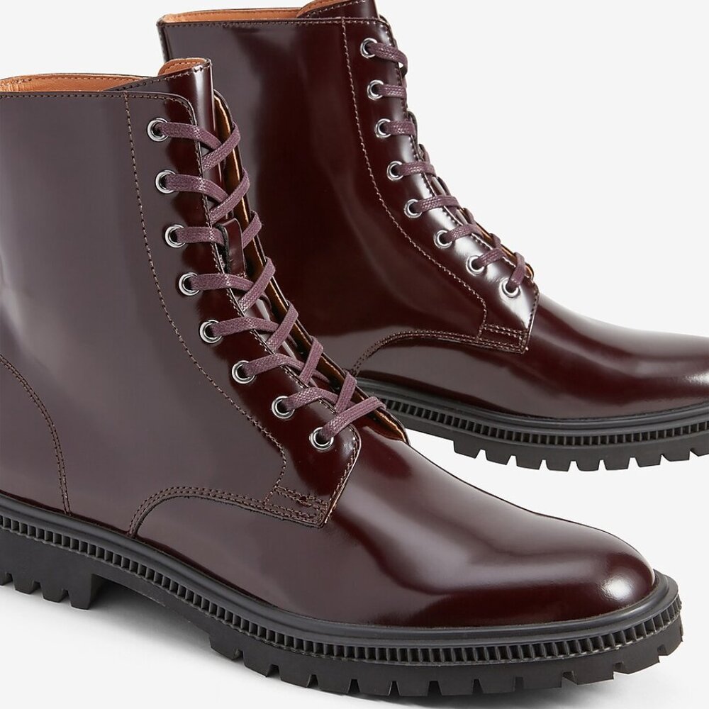 Express Men’s Burgundy Leather Combat Boots, Size 12, NWT